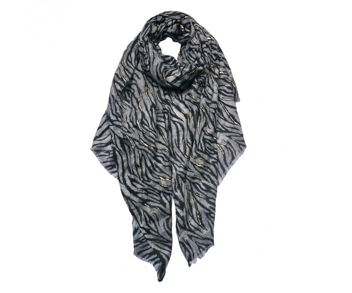 Šedý dámský šátek s tygřím dekorem - 90*180 cm