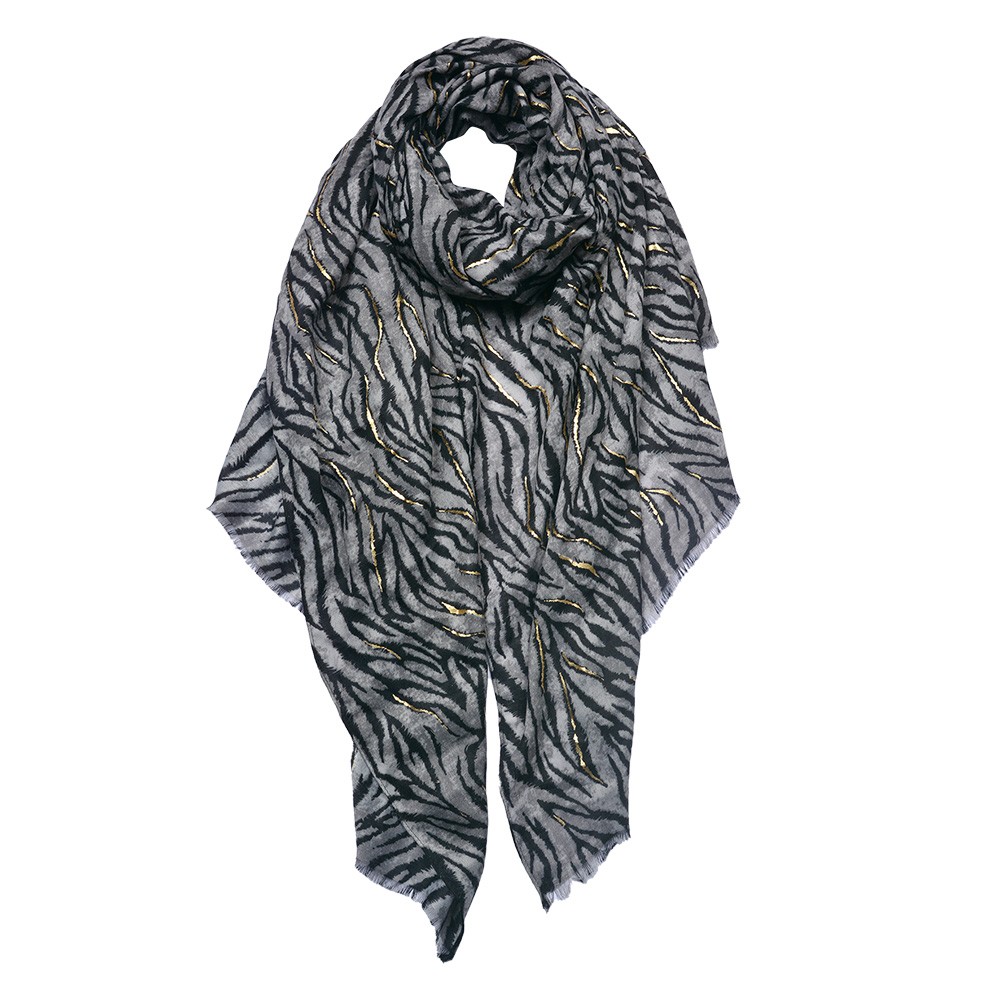 Šedý dámský šátek s tygřím dekorem - 90*180 cm Clayre & Eef
