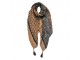 Hnědo-černý dámský šátek se vzorem a střapci- 90*180 cm