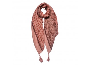 Růžovo-červený dámský šátek se vzorem a střapci- 90*180 cm
