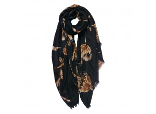Černý dámský šátek s potiskem květů - 90*180 cm