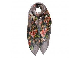 Šedo-černý dámský šátek s květy - 90x180 cm