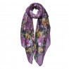 Fialový dámský šátek s květy - 90*180 cm