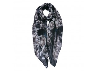 Černý dámský šátek s květy - 90*180 cm