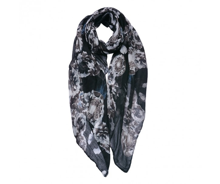 Černý dámský šátek s květy - 90*180 cm