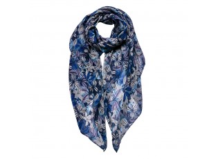 Modrá dámský šátek s květy - 90*180 cm