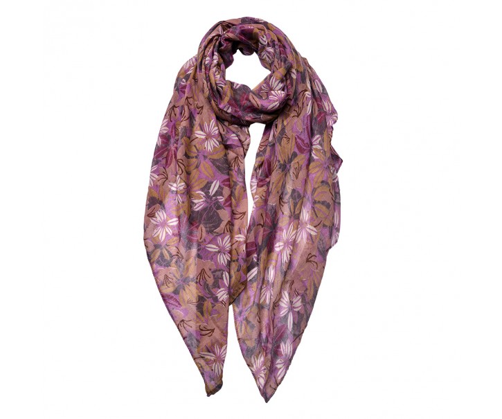 Růžový dámský šátek s květy - 90*180 cm
