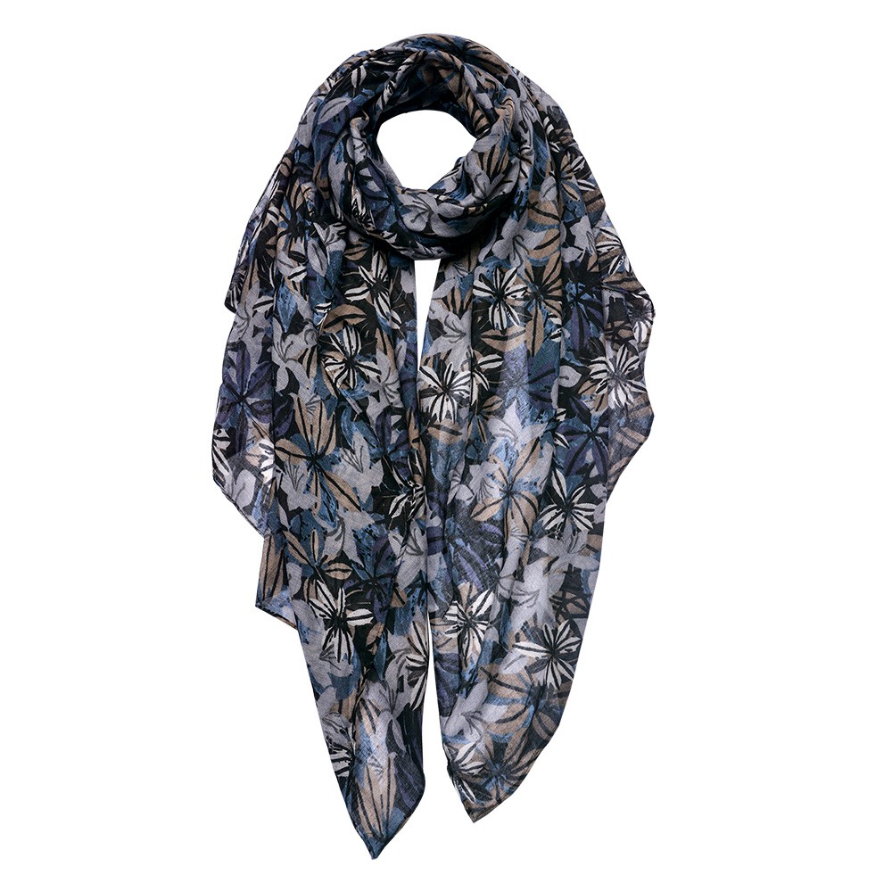 Černo-šedý dámský šátek s květy - 90*180 cm Clayre & Eef