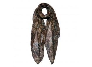 Hnědý dámský šátek s béžovými listy - 90*180 cm