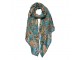 Modrý dámský šátek s barevnými listy - 90*180 cm