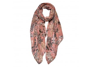 Růžový dámský šátek s béžovo-černými listy - 90*180 cm