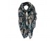 Černý dámský šátek s listy - 90x180 cm