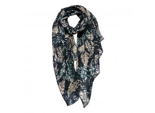 Černý dámský šátek s listy - 90x180 cm