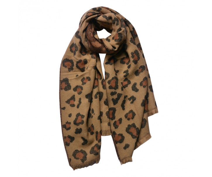 Hnědý dámský šátek s levhartím vzorováním - 65*185 cm