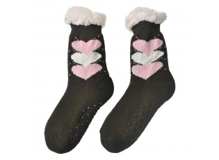 Hnědé teplé ponožky se srdíčky - one size