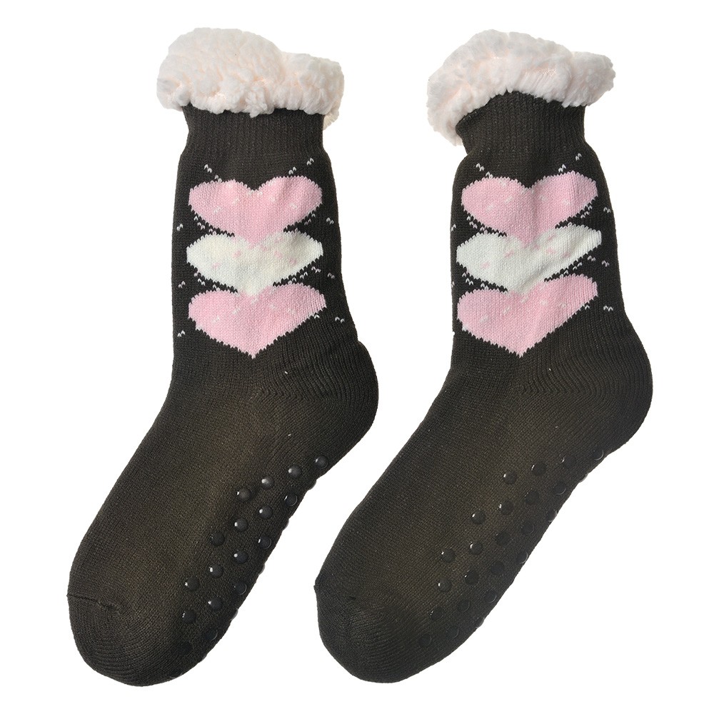 Hnědé teplé ponožky se srdíčky - one size Clayre & Eef