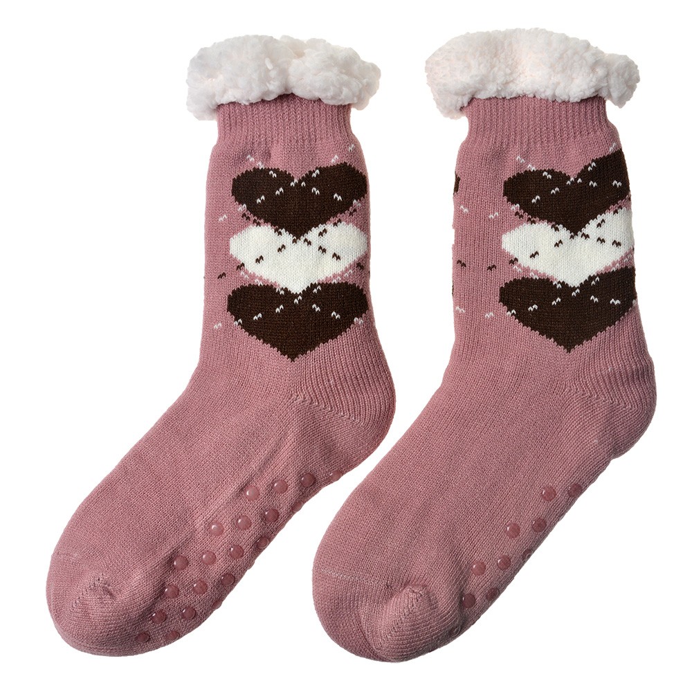 Tmavě růžové teplé ponožky se srdíčky - one size Clayre & Eef