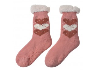 Růžové teplé ponožky se srdíčky - one size
