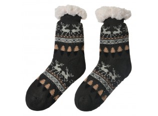Tmavě šedé teplé pletené ponožky s jeleny - one size