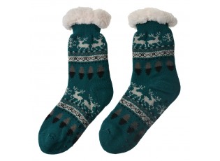 Zelené teplé pletené ponožky s jeleny - one size