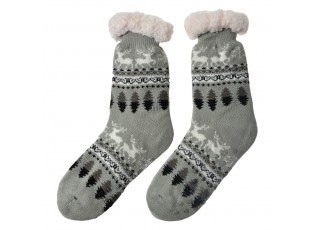 Šedé teplé pletené ponožky s jeleny - one size