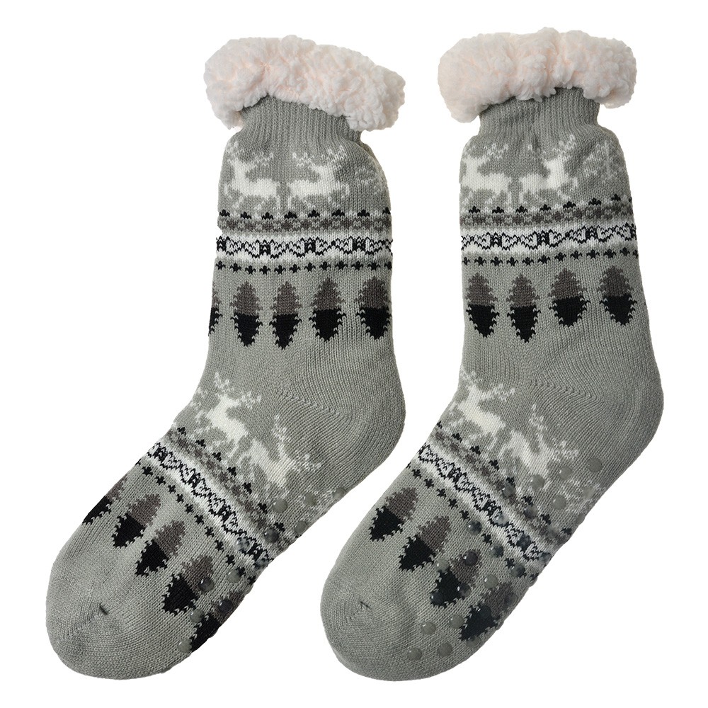 Šedé teplé pletené ponožky s jeleny - one size Clayre & Eef