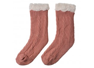 Růžové teplé pletené ponožky - one size