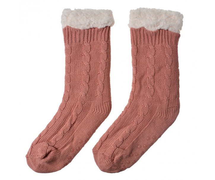 Růžové teplé pletené ponožky - one size