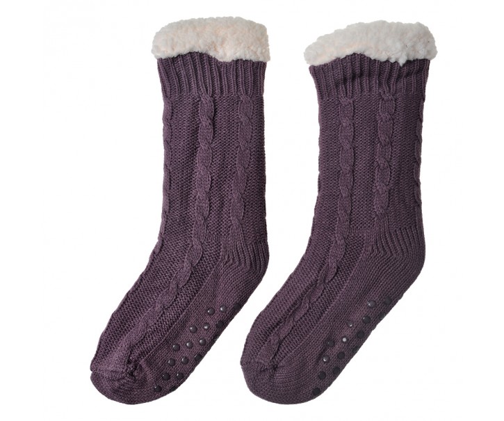 Fialové teplé pletené ponožky - one size