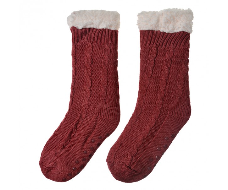 Vínové teplé pletené ponožky - one size