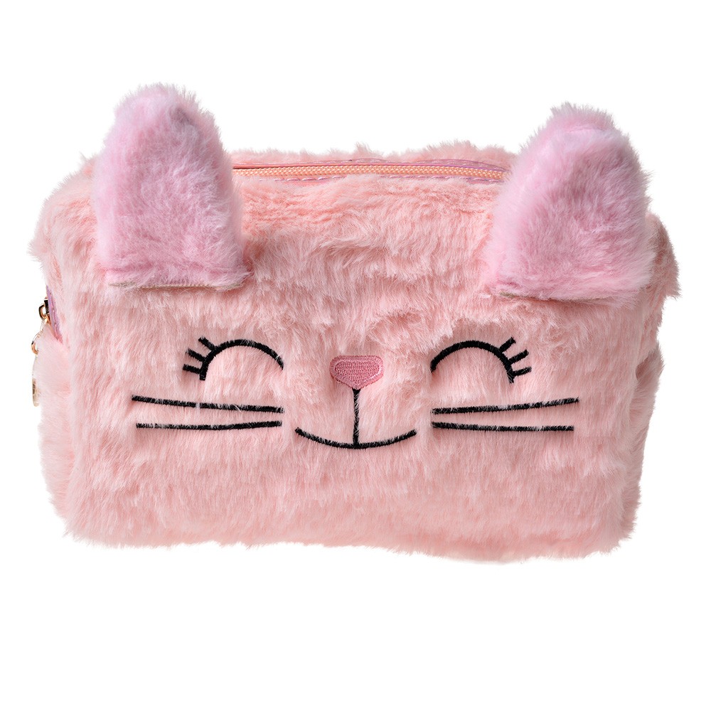 Růžová dámská toaletní taška kočička Meow - 18*8*10 cm Clayre & Eef