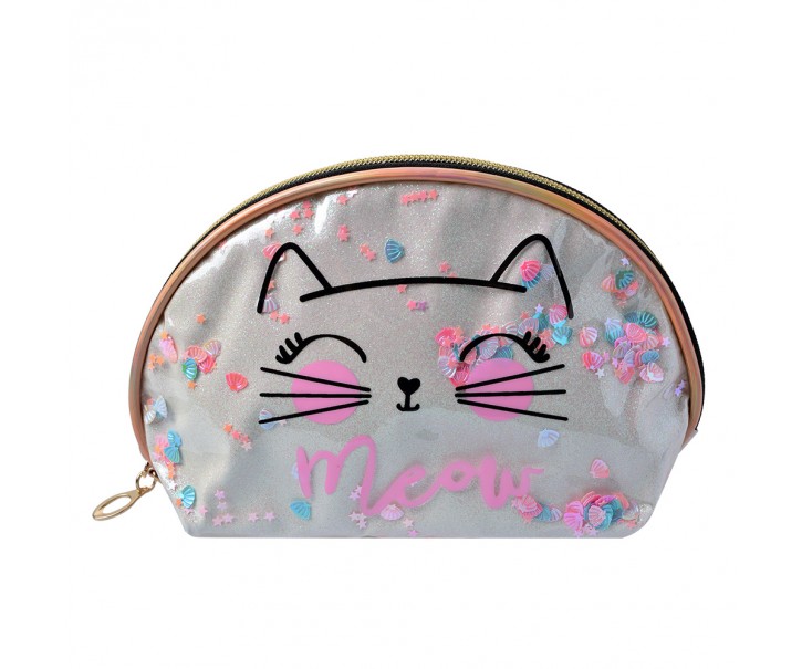 Béžová dámská toaletní taška kočička Meow - 22*8*14 cm