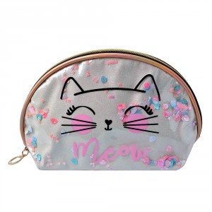 Béžová dámská toaletní taška kočička Meow - 22*8*14 cm