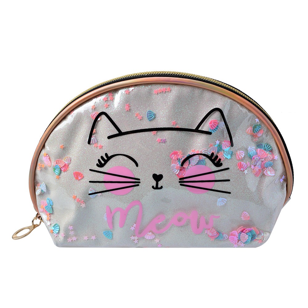 Béžová dámská toaletní taška kočička Meow - 22*8*14 cm Clayre & Eef