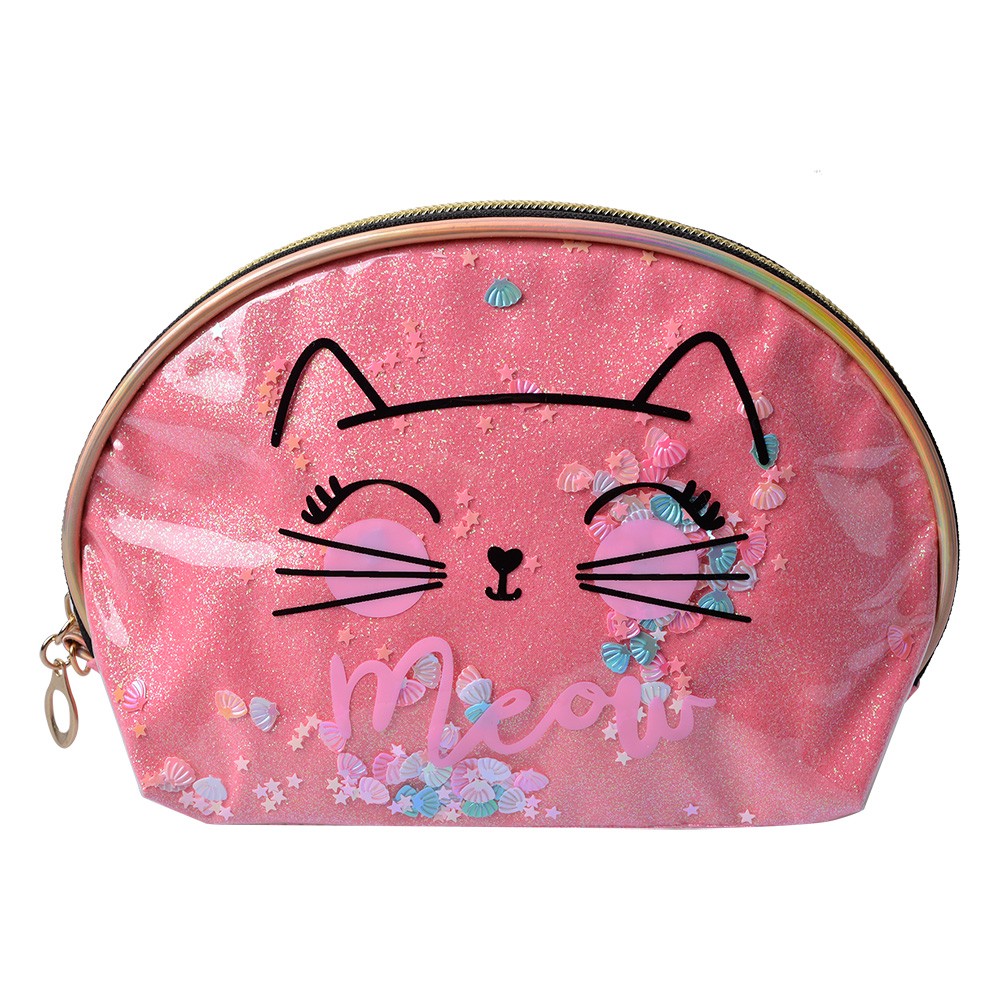 Růžová dámská toaletní taška kočička Meow - 22*8*14 cm JZTB0065P