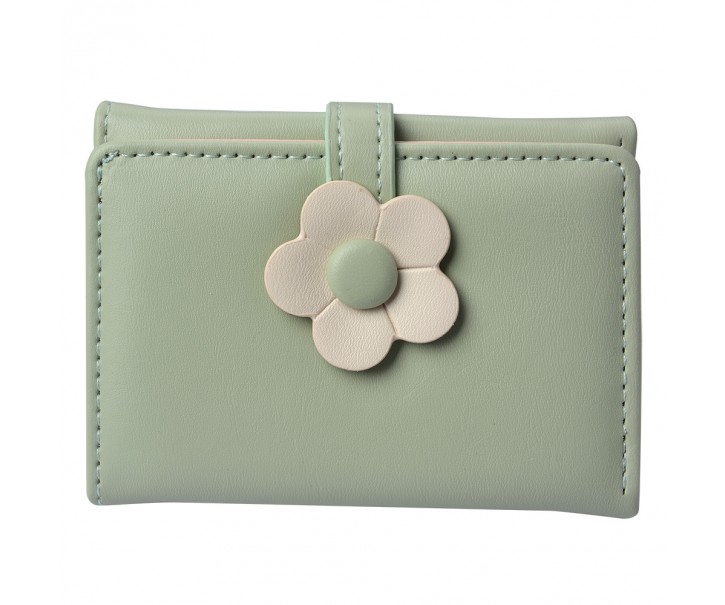 Zelená peněženka s béžovou kytičkou - 10*8 cm