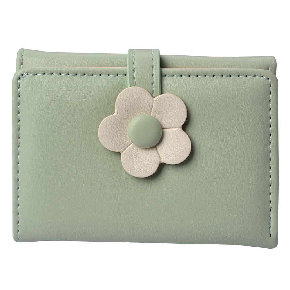 Levně Zelená peněženka s béžovou kytičkou - 10*8 cm JZWA0167GR