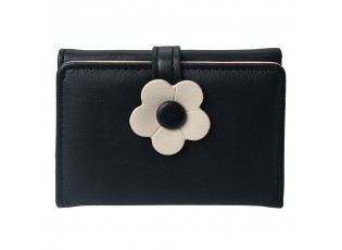 Černá peněženka s béžovou kytičkou - 10*8 cm