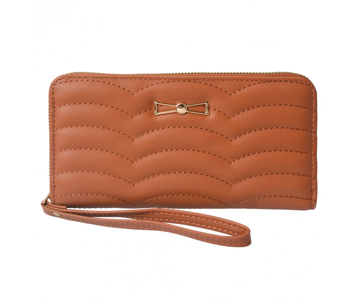 Oranžová peněženka se zlatou kovovou mašlí - 19*10 cm