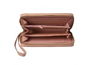 Lososově růžová peněženka se zlatou kovovou mašlí - 19*10 cm