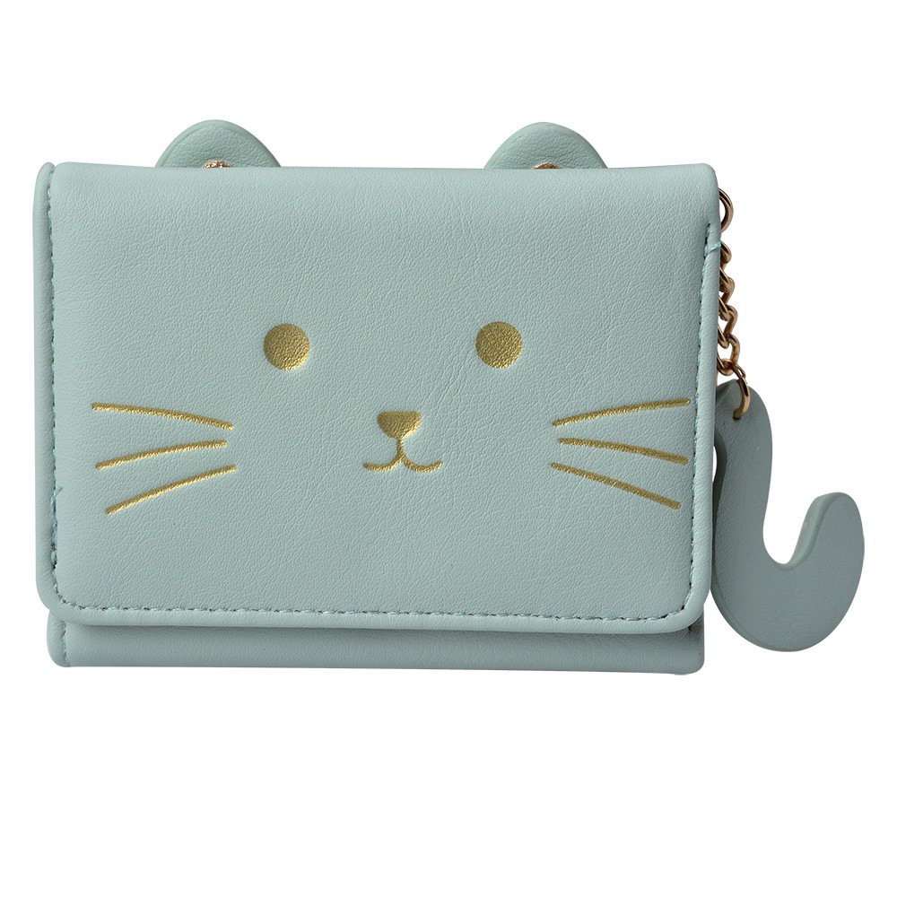 Malá zelená peněženka s motivem kočičky - 10*8 cm Clayre & Eef
