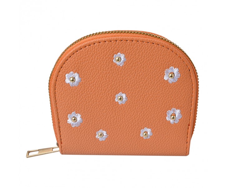 Malá oranžová peněženka s kytičkami - 12*9 cm