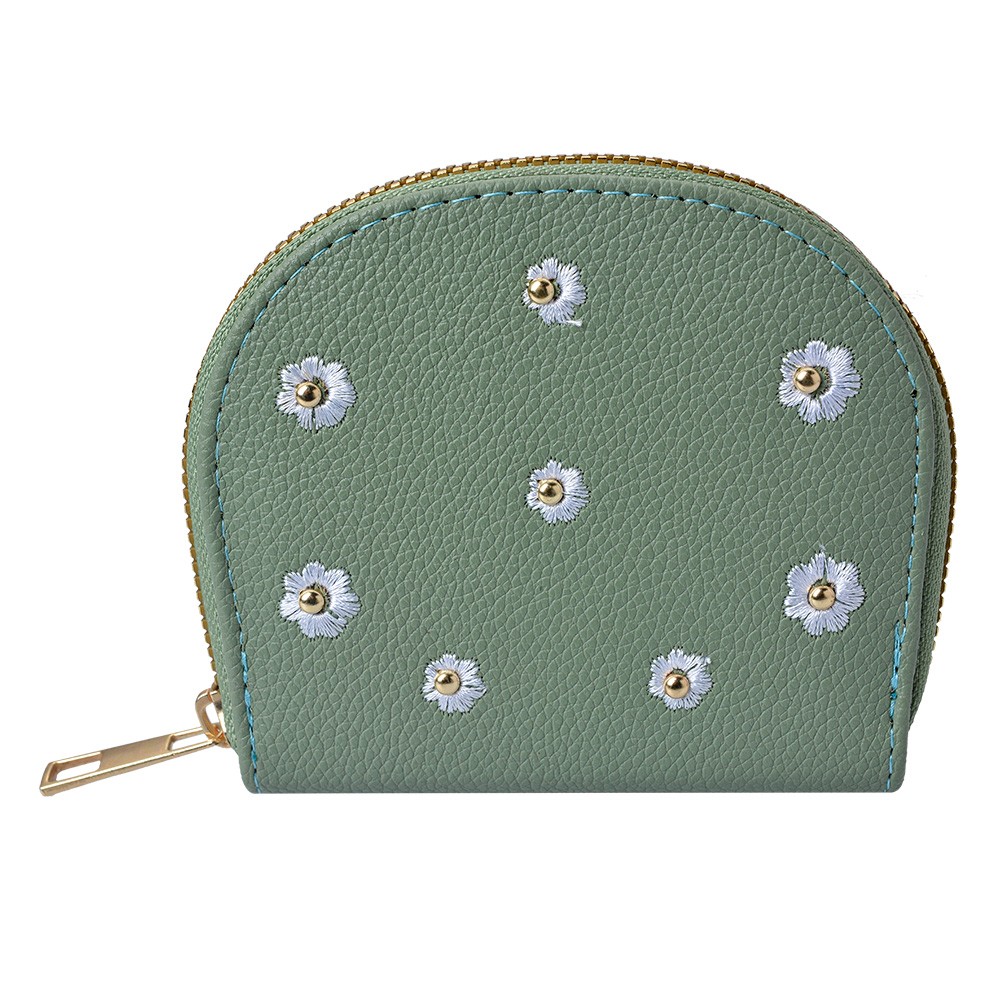 Malá zelená peněženka s kytičkami - 12*9 cm Clayre & Eef