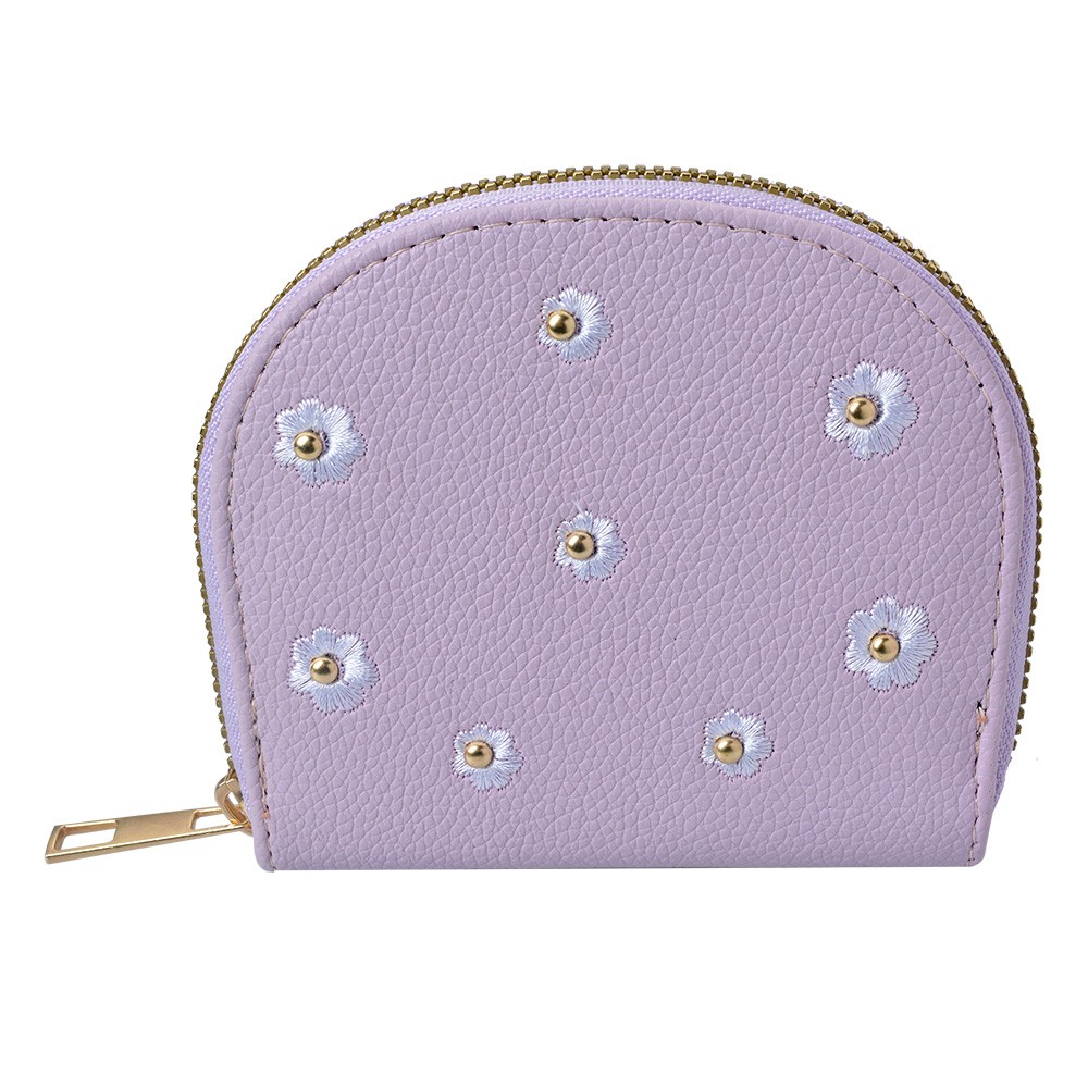 Malá světle fialová peněženka s kytičkami - 12*9 cm Clayre & Eef