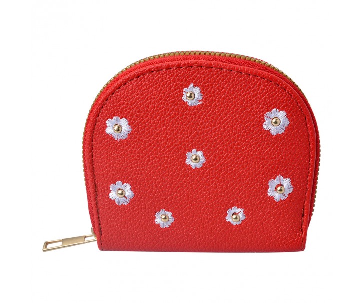Malá červená peněženka s kytičkami - 12*9 cm