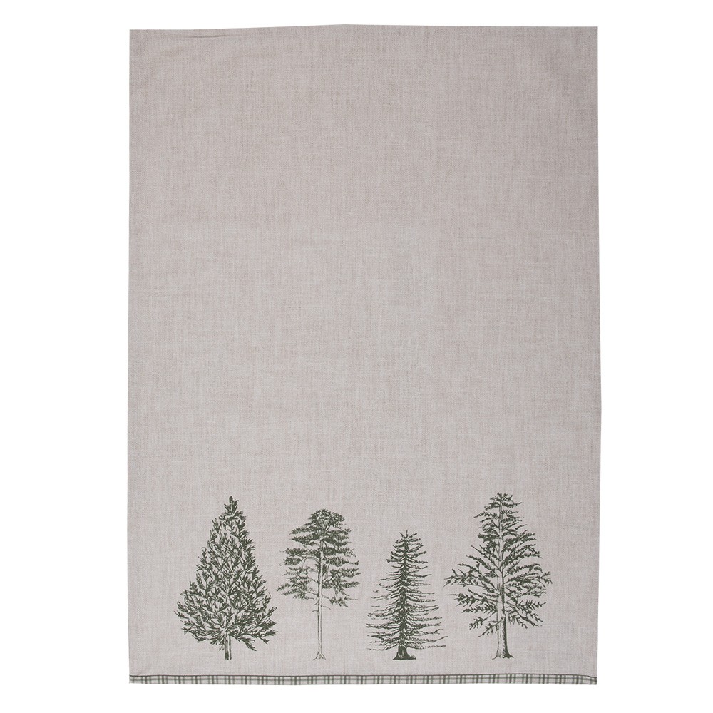 Béžová bavlněná utěrka se stromky Natural Pine Trees - 50*70 cm