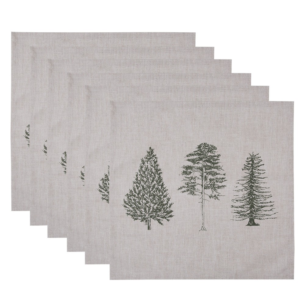 6ks béžový bavlněný ubrousek se stromky Natural Pine Trees - 40*40 cm Clayre & Eef