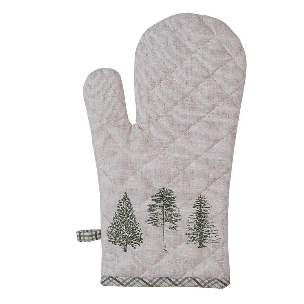 Béžová bavlněná chňapka - rukavice se stromky Natural Pine Trees - 18*30 cm Clayre & Eef