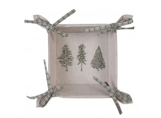 Béžový bavlněný košík na pečivo se stromky Natural Pine Trees - 35*35*8 cm
