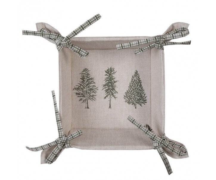 Béžový bavlněný košík na pečivo se stromky Natural Pine Trees - 35*35*8 cm